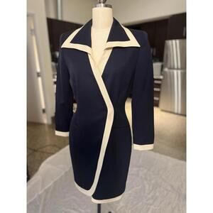 Vntg Tahari x Anne taylor wool dress wrap career old money style navy Sz 4  Or S